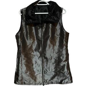 UBU Pack Your Personality Women Shiny Reversible Gray/Black Full Zip Vest Size M